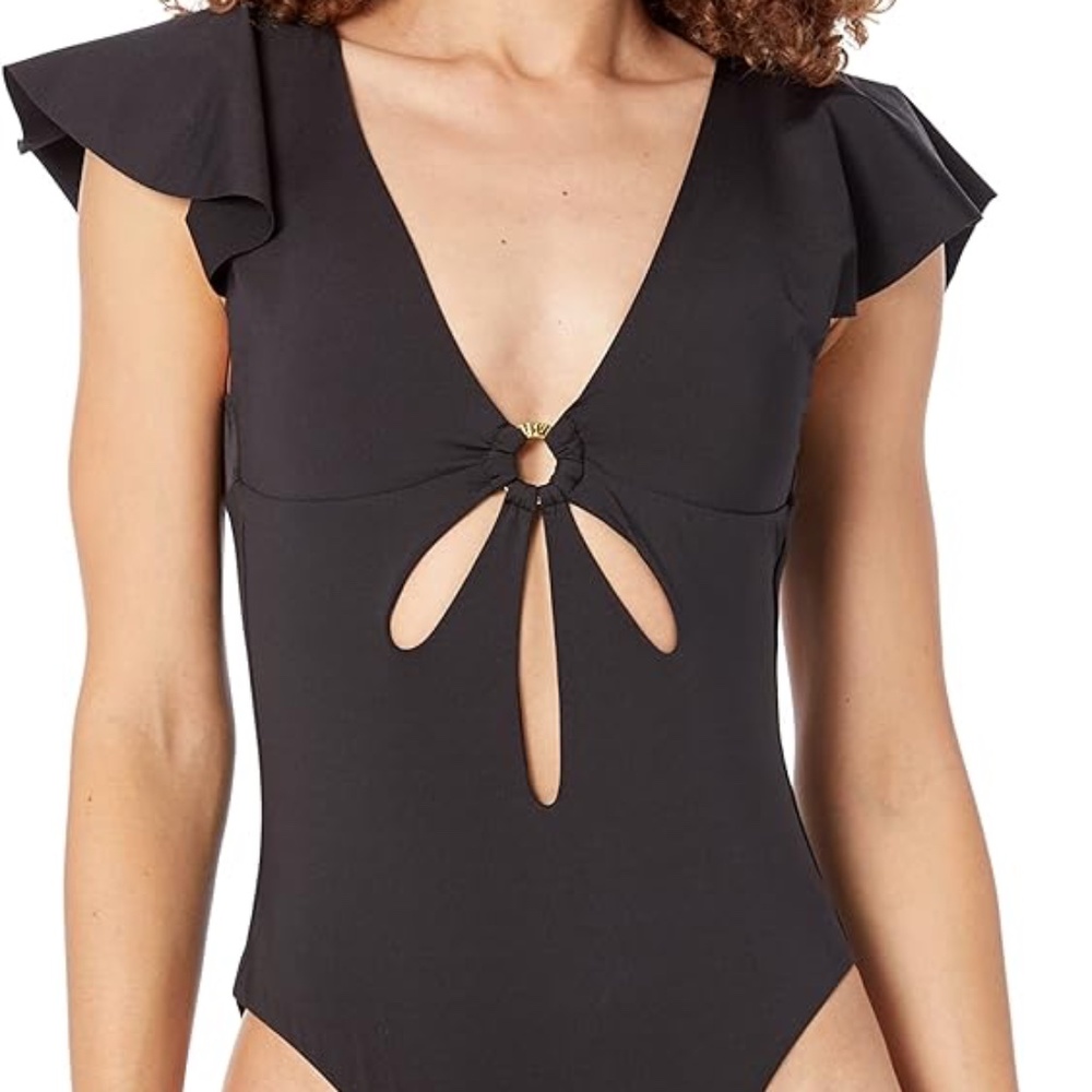 TRINA TURK : SZ 14 NWT Standard Monaco Flutter One Piece Plunging Neck